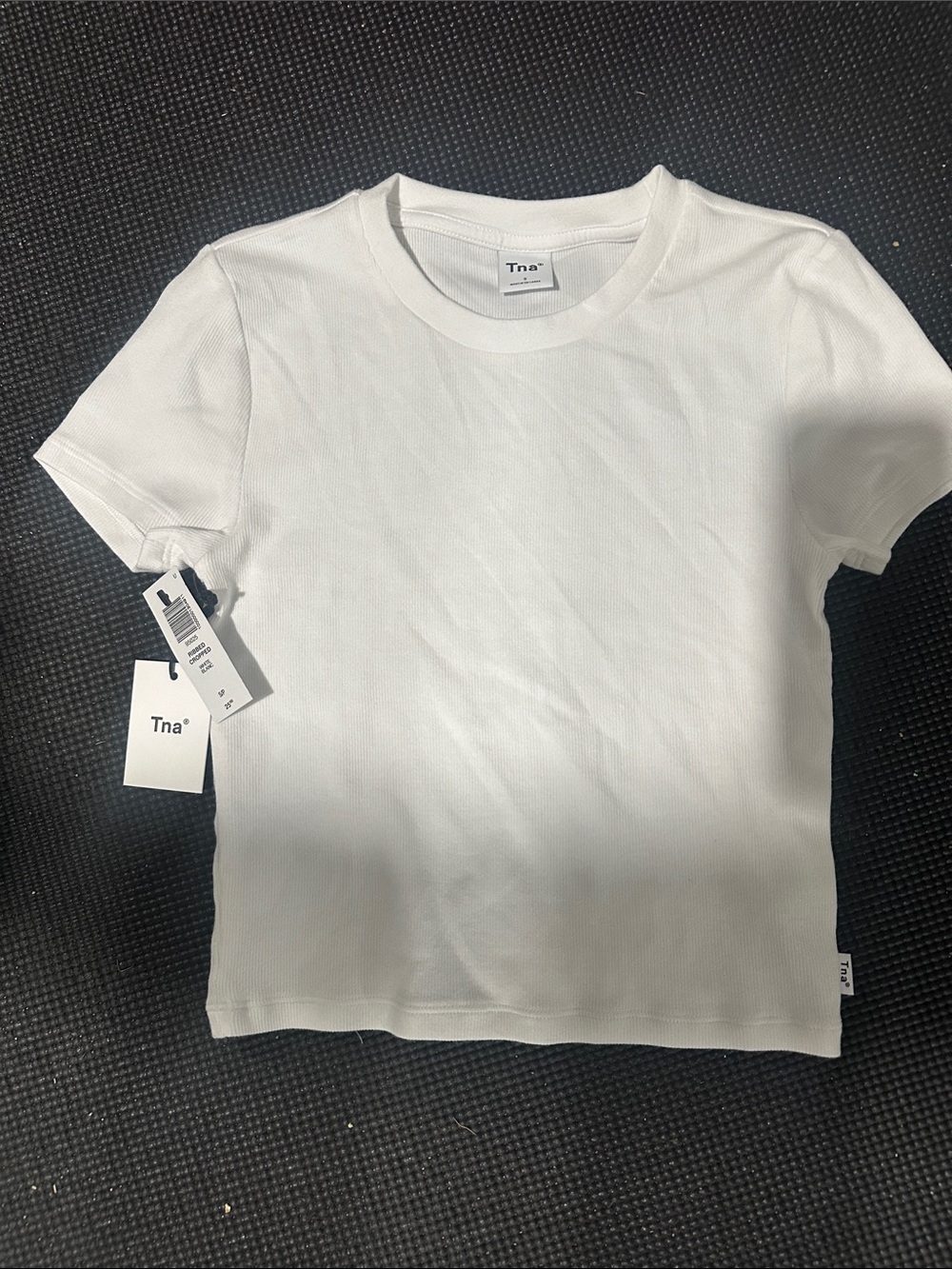 TNA White Ribbed Crew Tee size small NWT